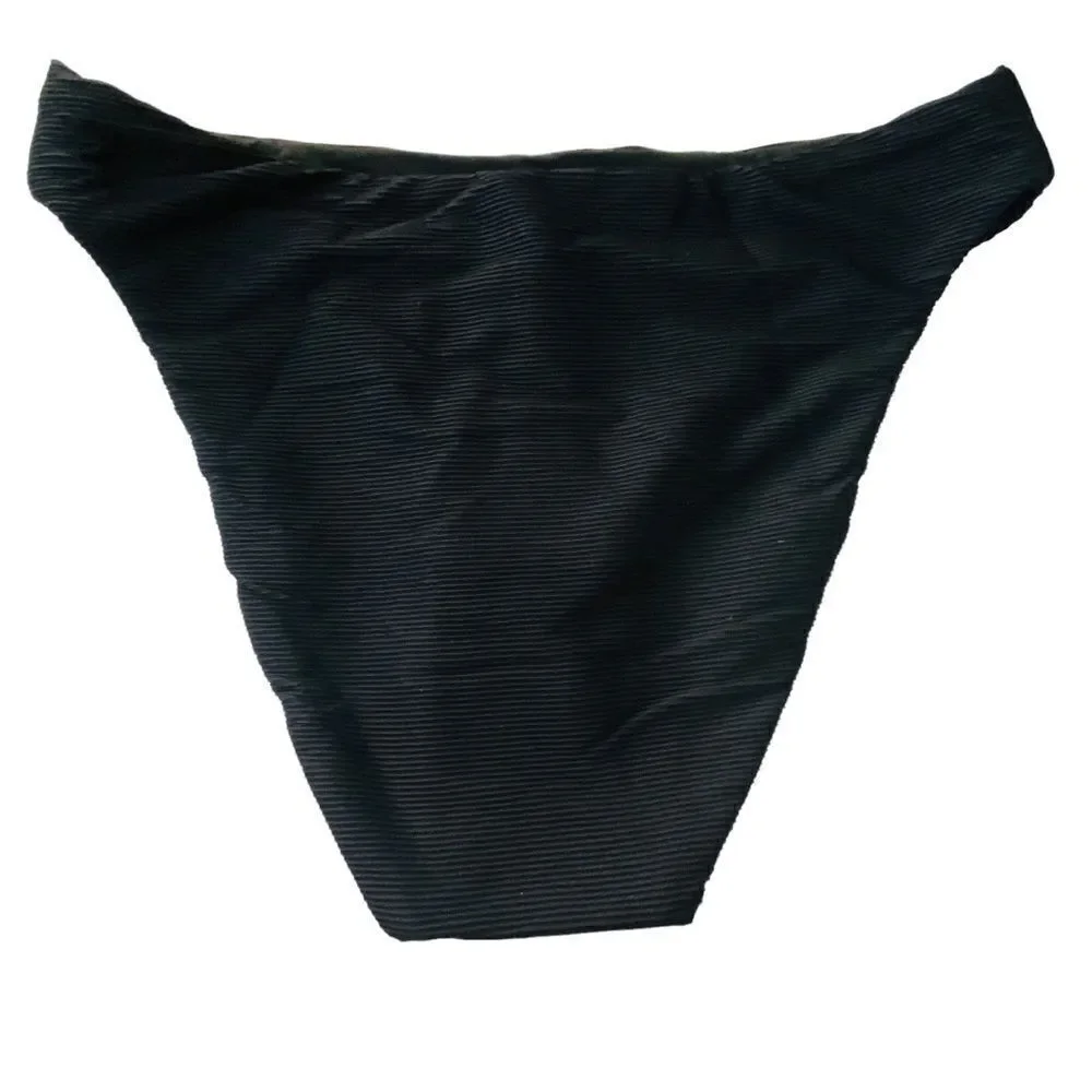 J Crew Black Ribbed High Rise Bikini Bottom NWT